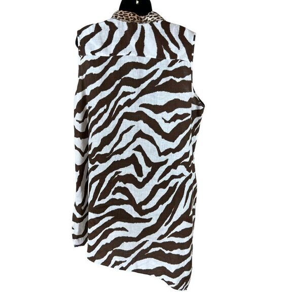 Chico’s sleeveless linen zebra print tunic in brown and white, size 3 - Picture 7 of 7